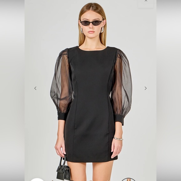 Endless Rose Black Dress with Sheer Sleeves - Picture 3 of 10